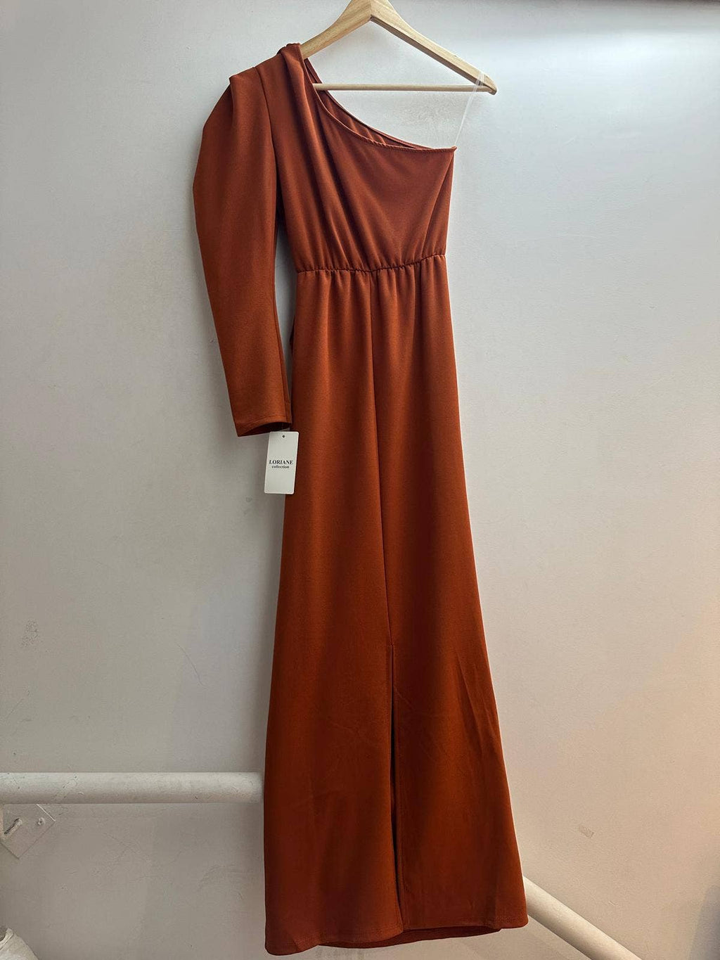6849  robe longue avec une manche taille unique: Rouille / Taille unique