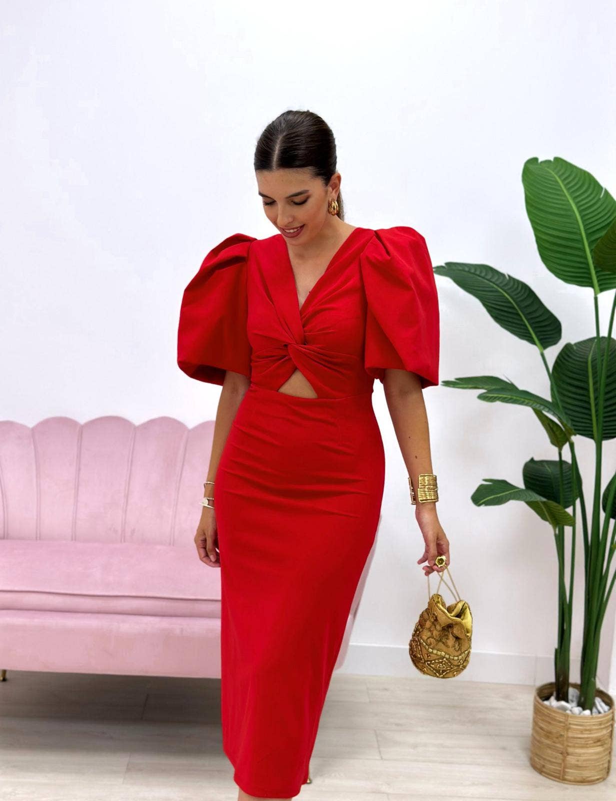 6247U Robe midi uni: Rouge