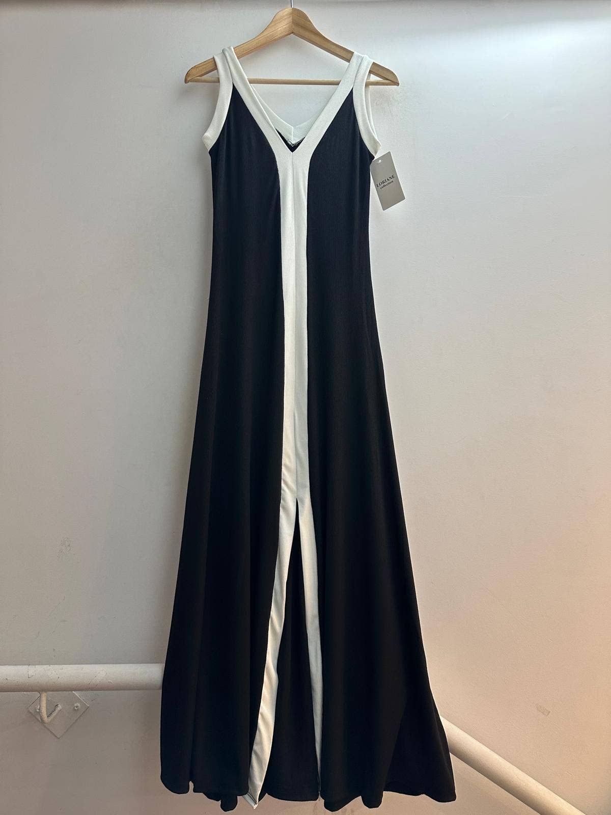 9655 robe débardeur longues avec fente devant taille unique : Noir / Taille unique