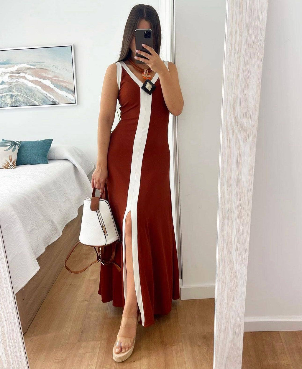 9655 robe débardeur longues avec fente devant taille unique : Noir / Taille unique