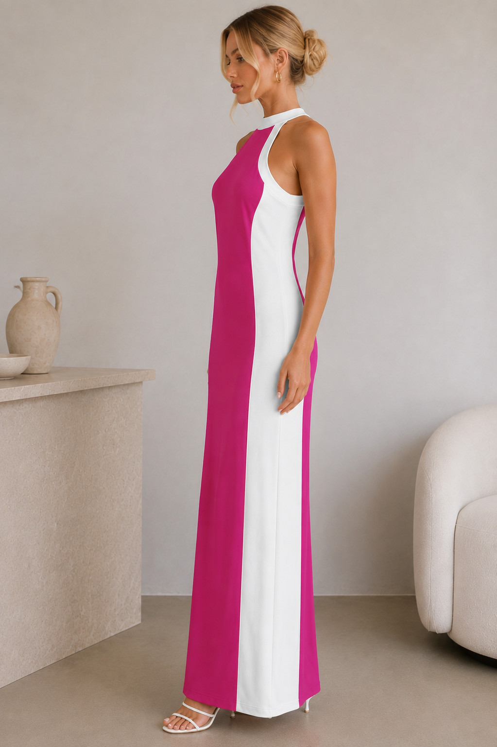 Robe Longue Bicolore Rose & Blanche – Élégance Italienne
