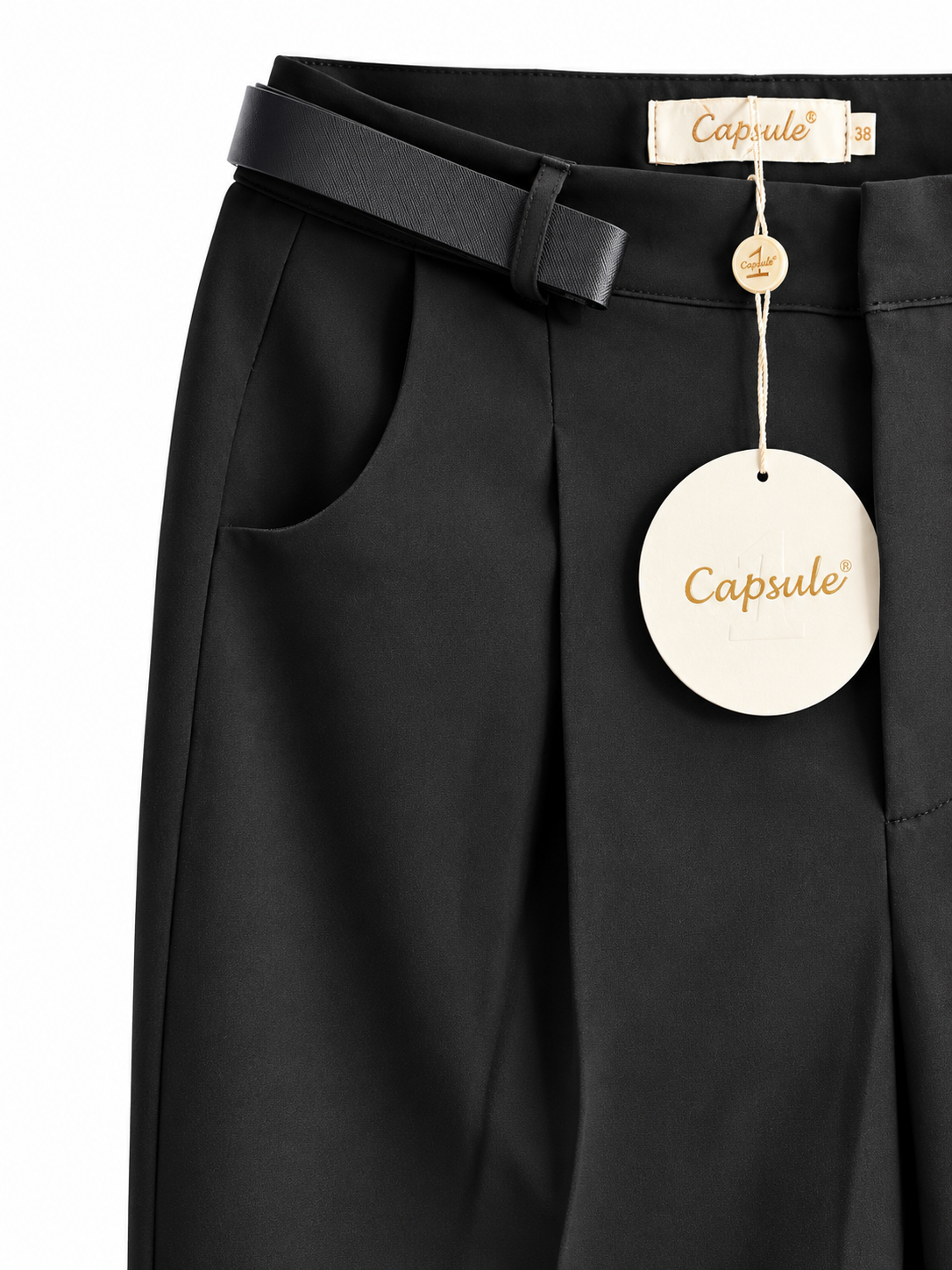 Pantalon tailleur noir chic avec ceinture