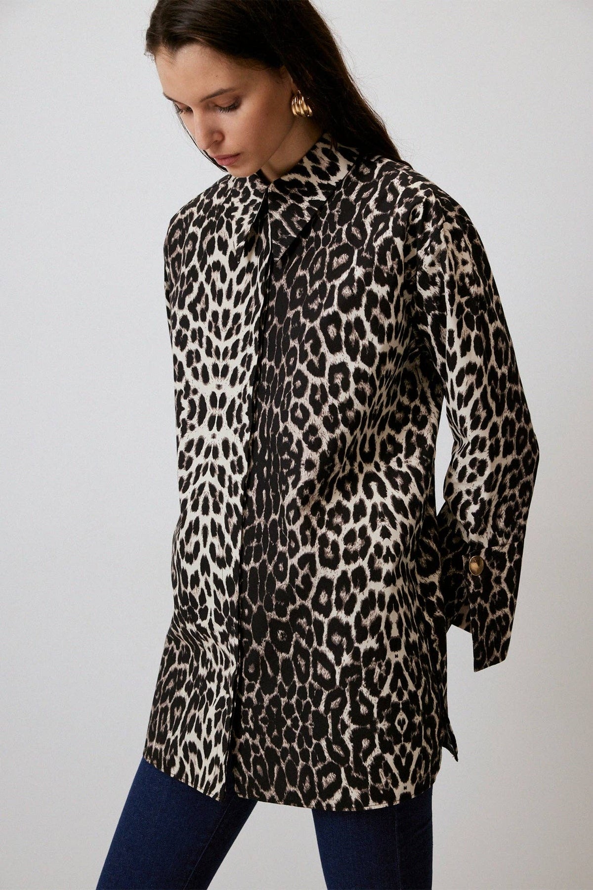 Chemise en coton à larges poignets imprimé léopard