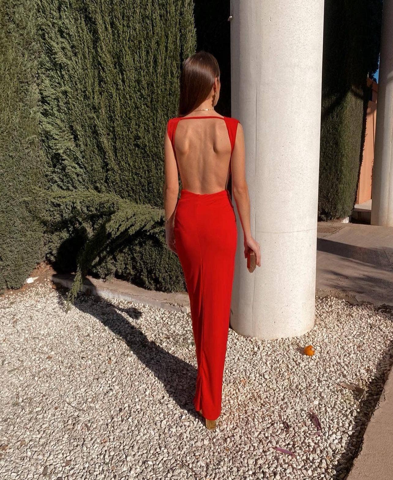 5997 Robe longue uni dos nu taille unique: NOIR / Taille unique