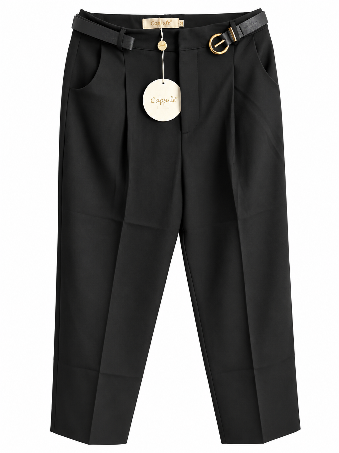 Pantalon tailleur noir chic avec ceinture