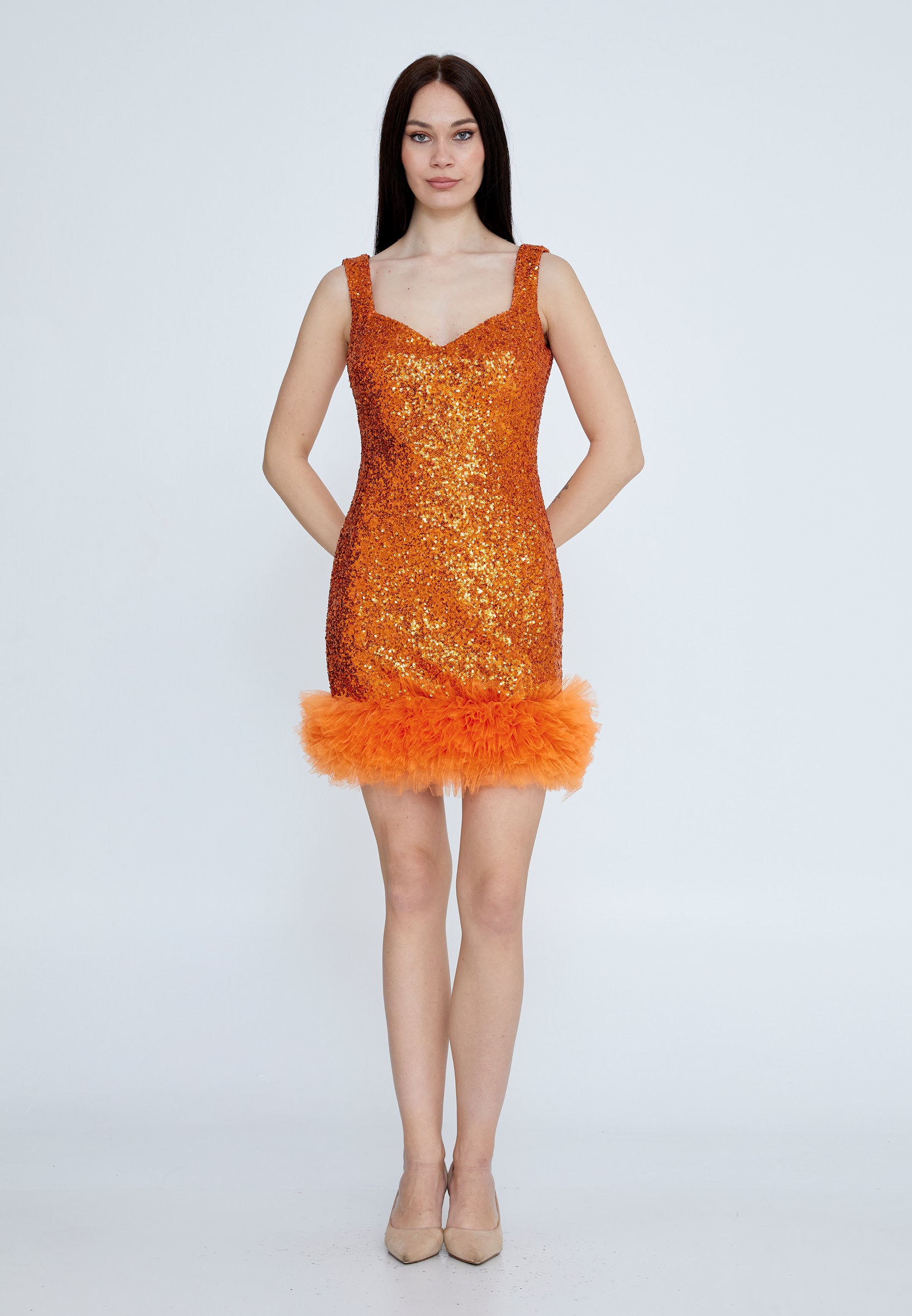 Robe Courte Pailletée Élégance Orange