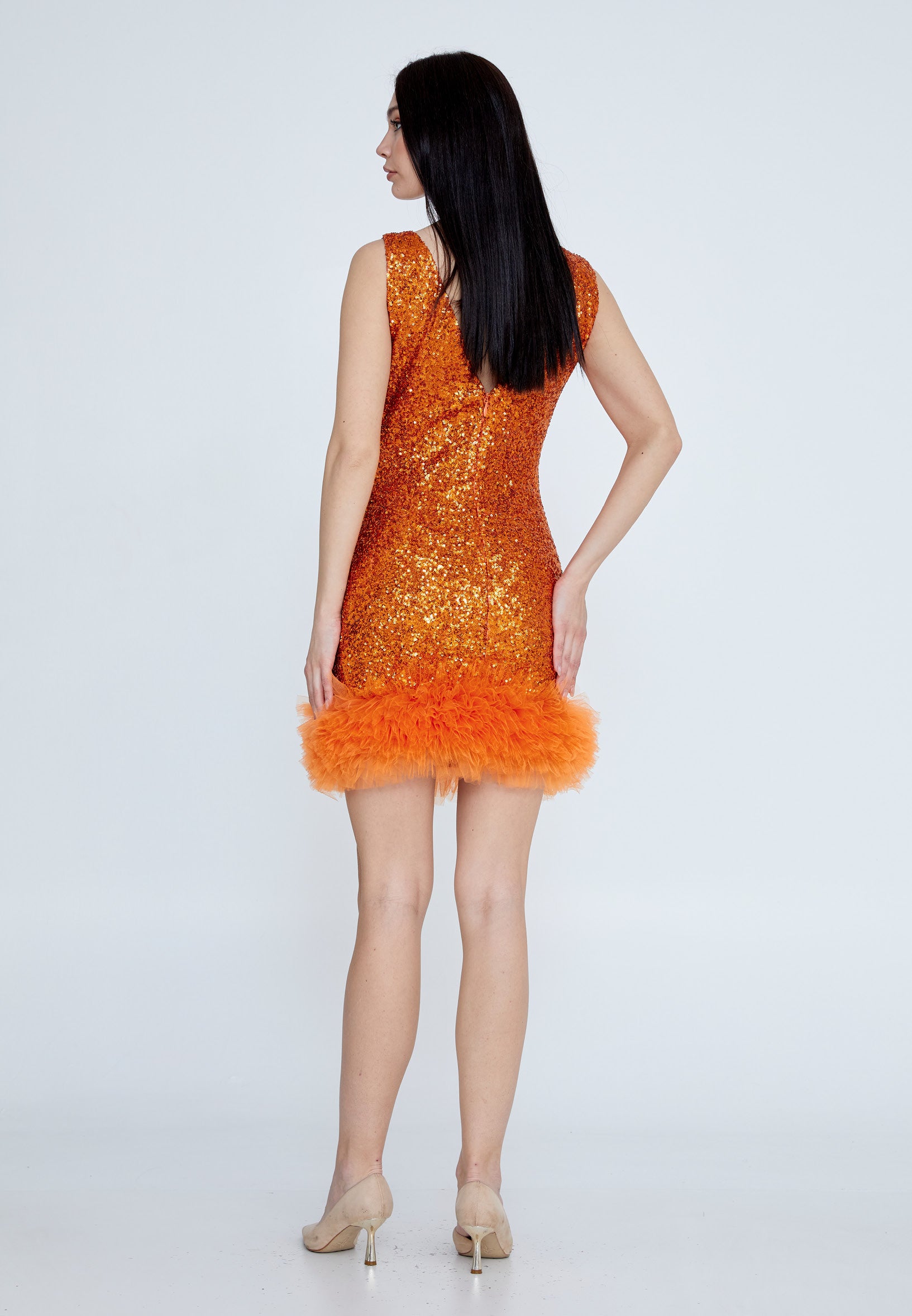 Robe Courte Pailletée Élégance Orange
