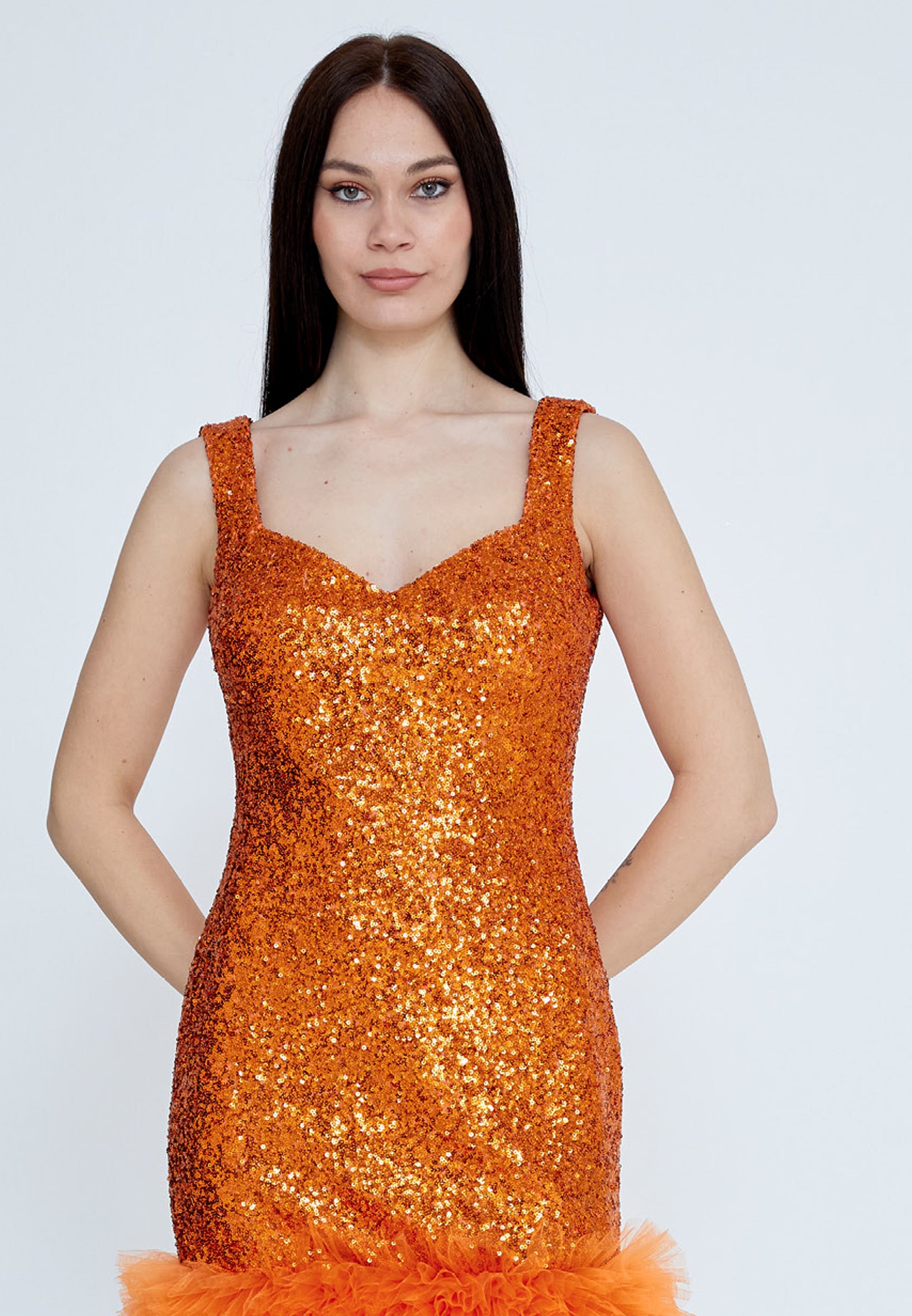 Robe Courte Pailletée Élégance Orange