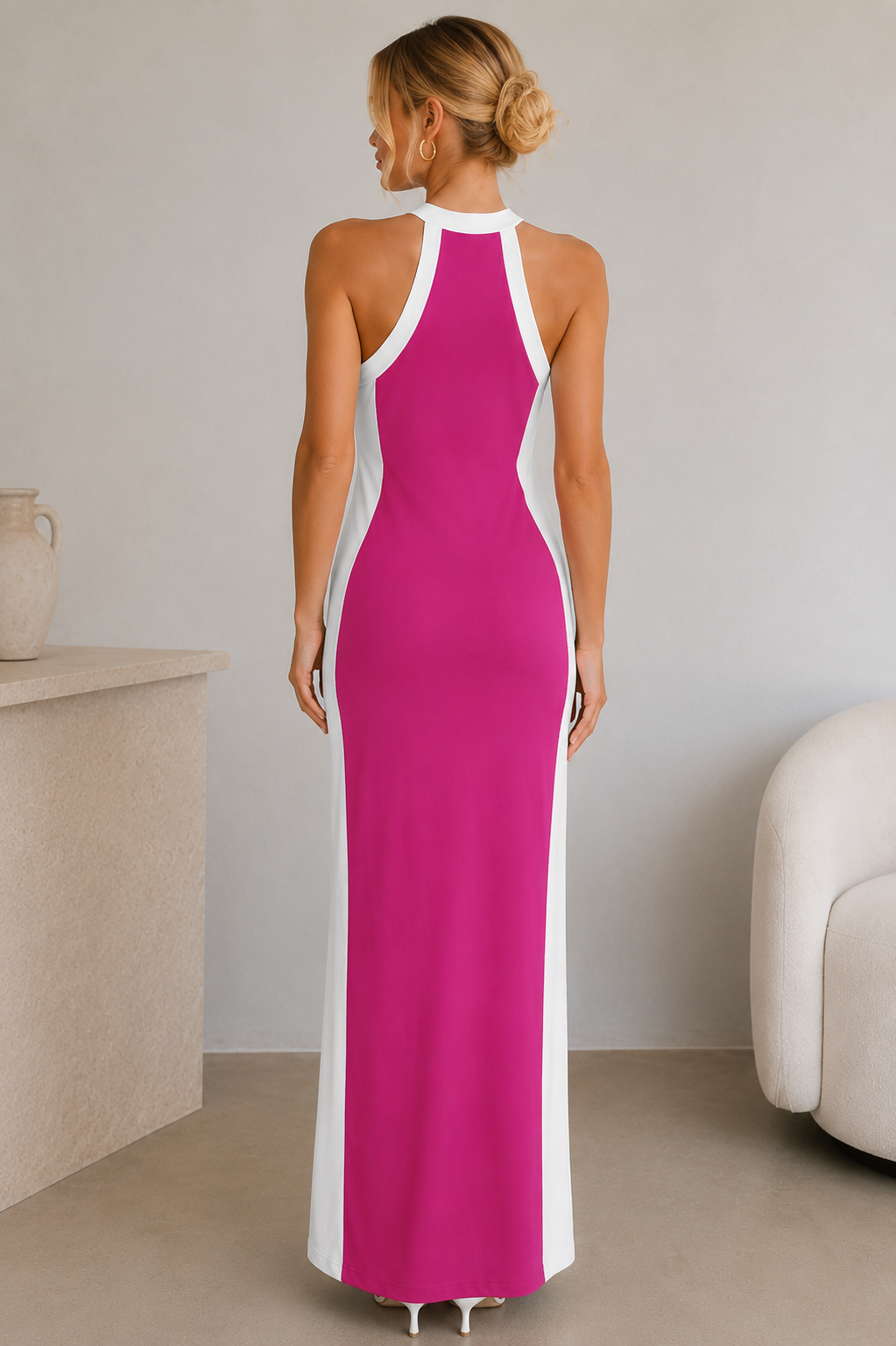 Robe Longue Bicolore Rose & Blanche – Élégance Italienne