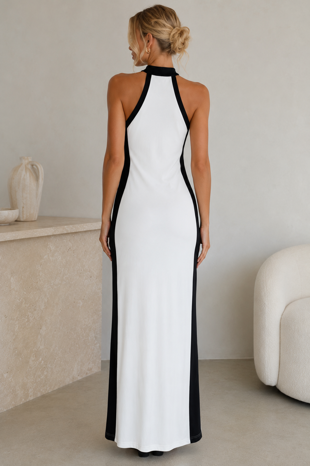 Robe longue bicolore noir & blanc – Made in Italy