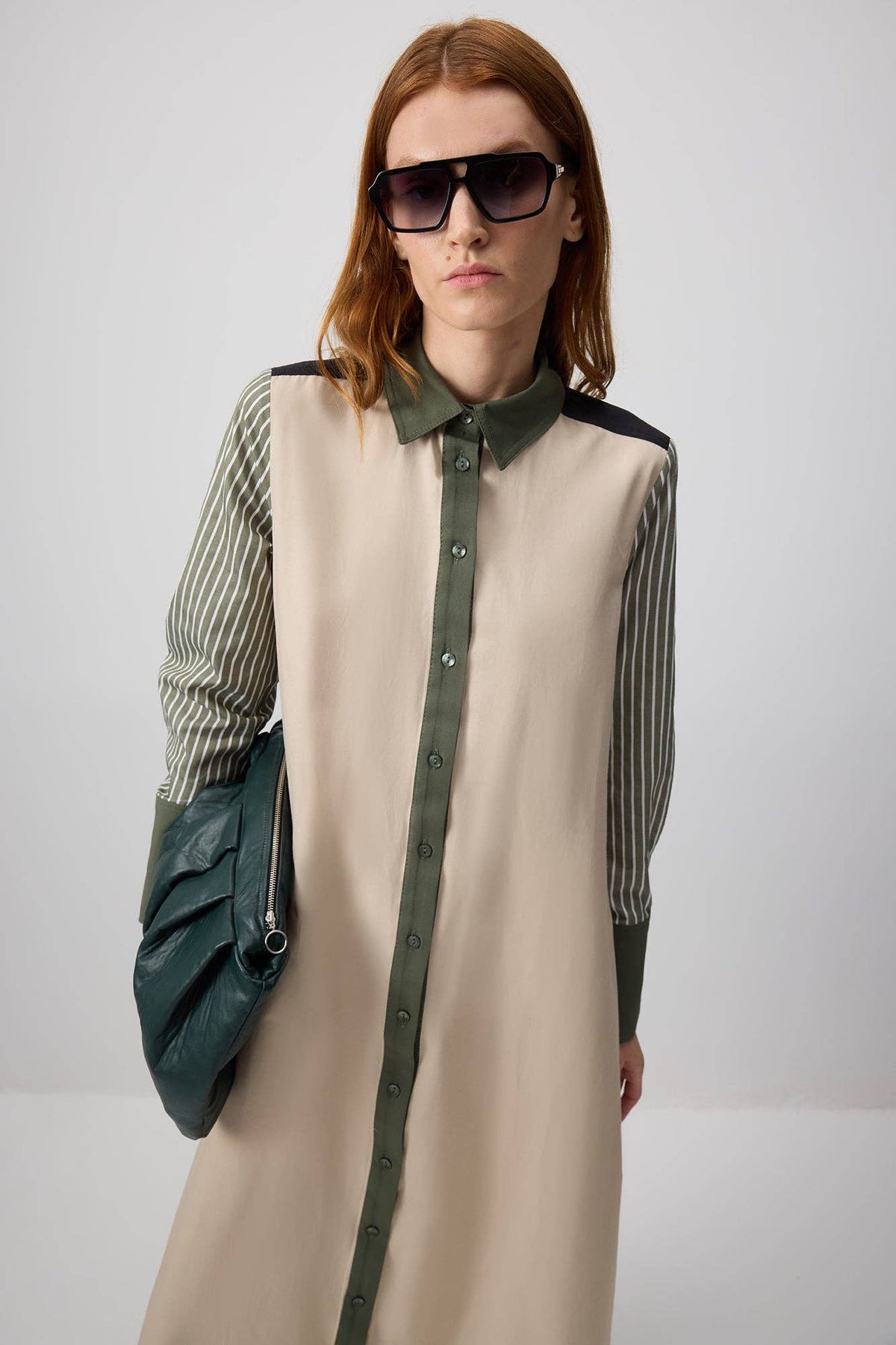 Robe-chemise maxi rayée bicolore – mélange de coton à blocs de couleur