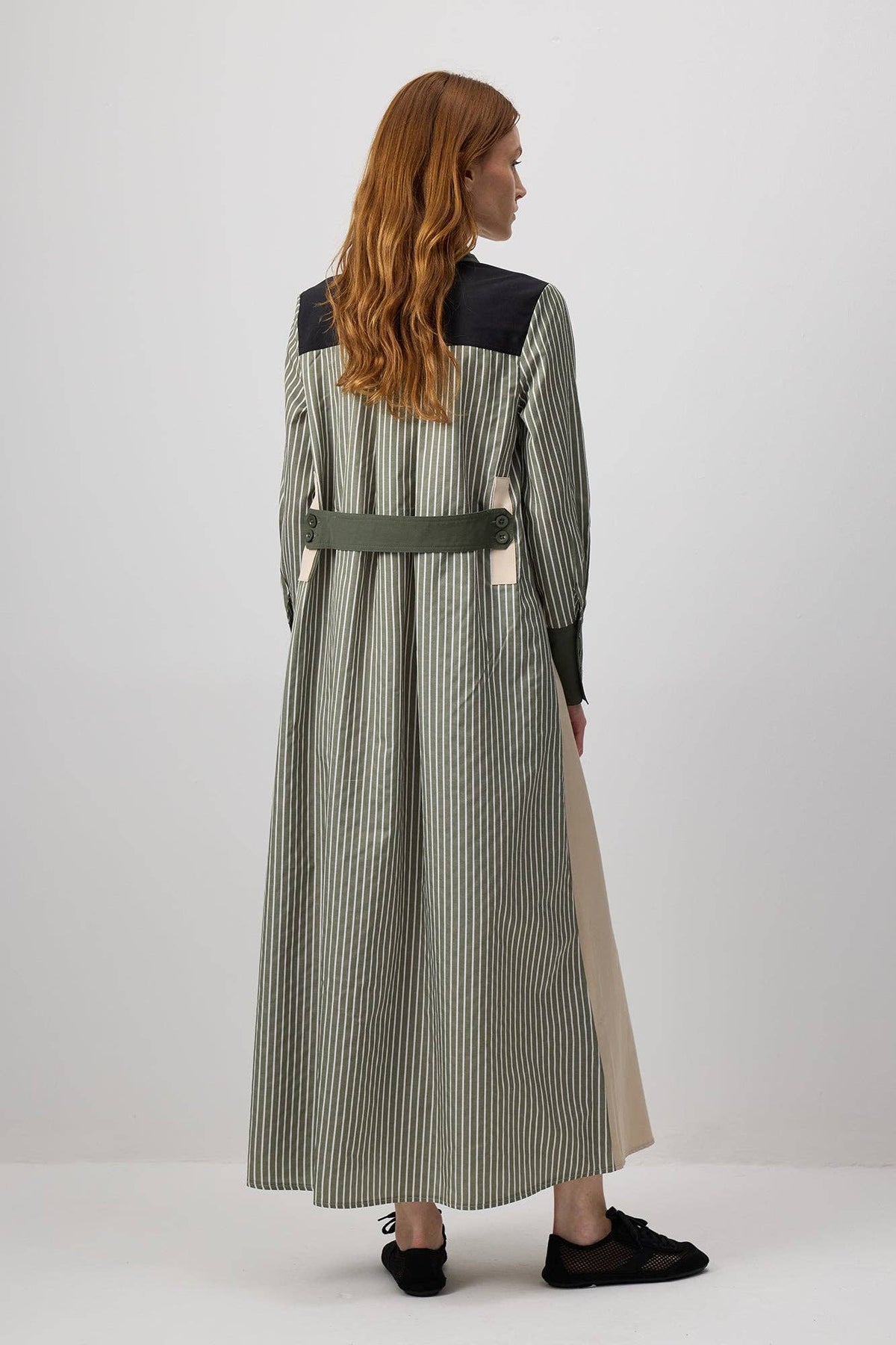 Robe-chemise maxi rayée bicolore – mélange de coton à blocs de couleur