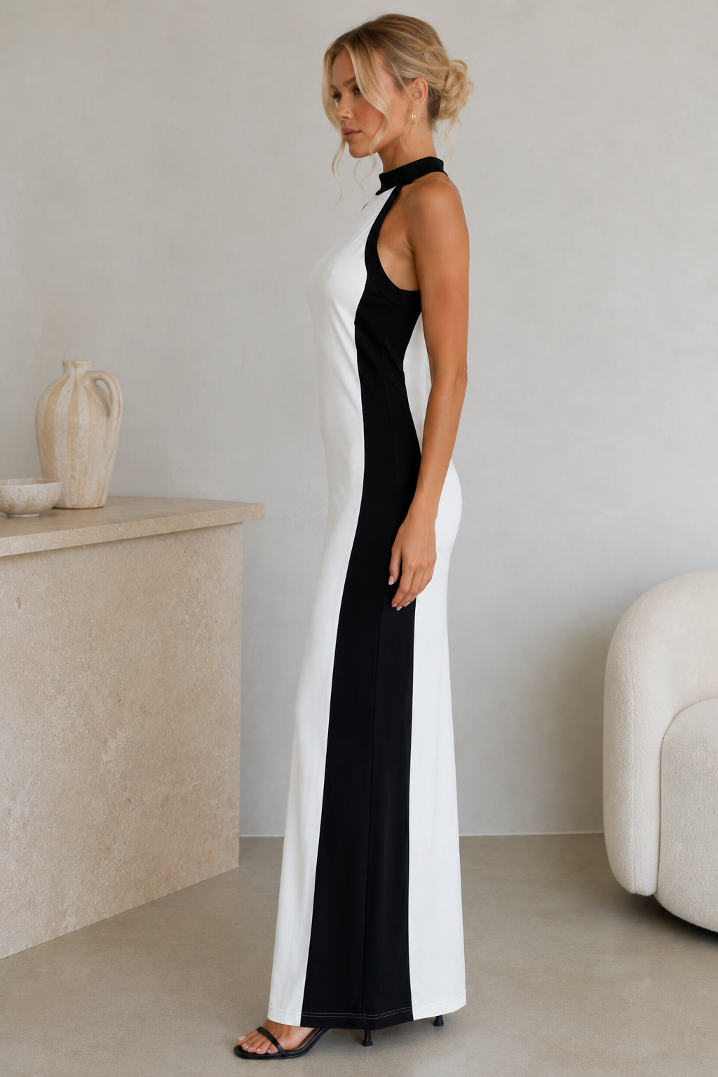 Robe longue bicolore noir & blanc – Made in Italy