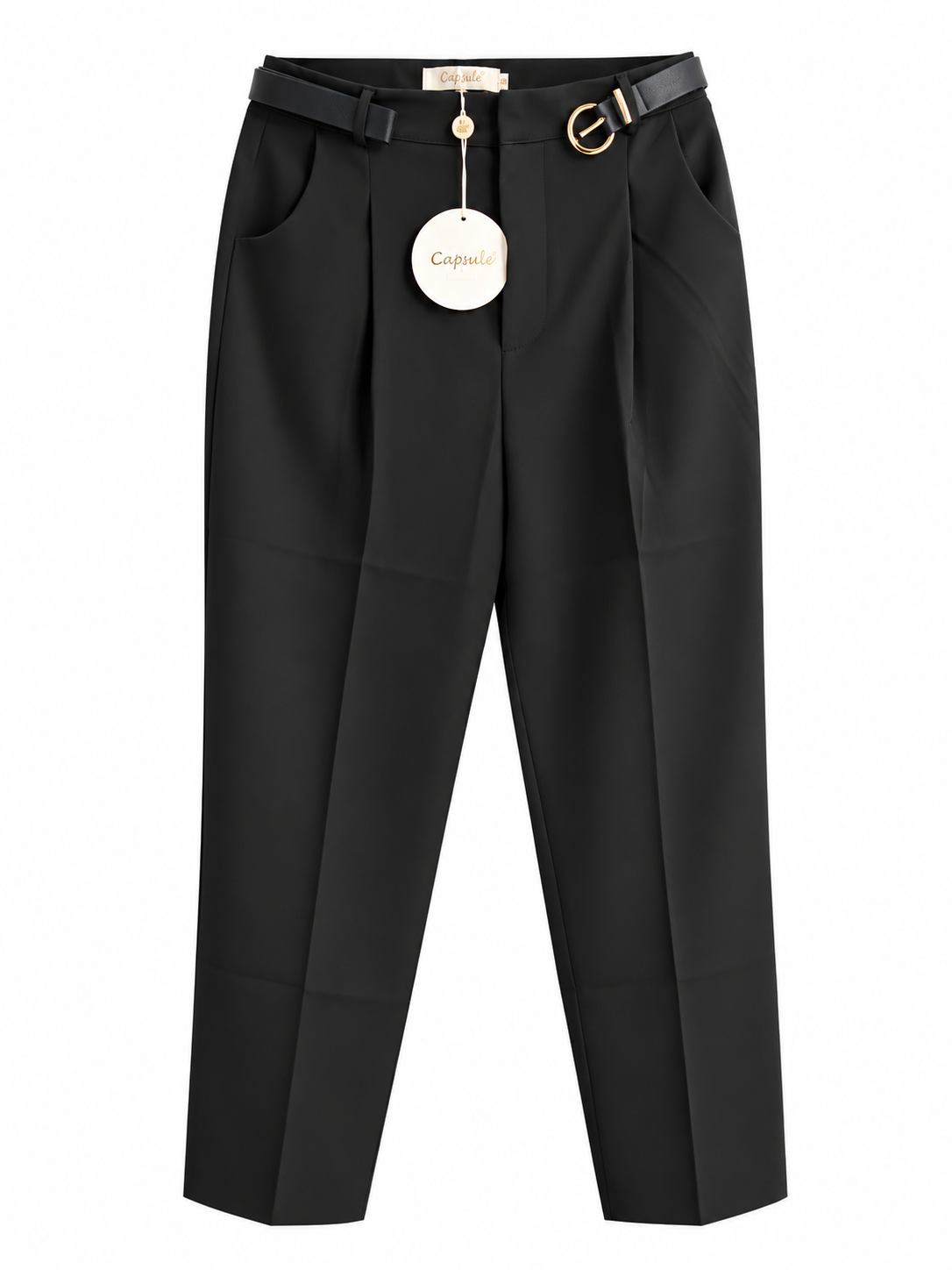 Pantalon tailleur noir chic avec ceinture