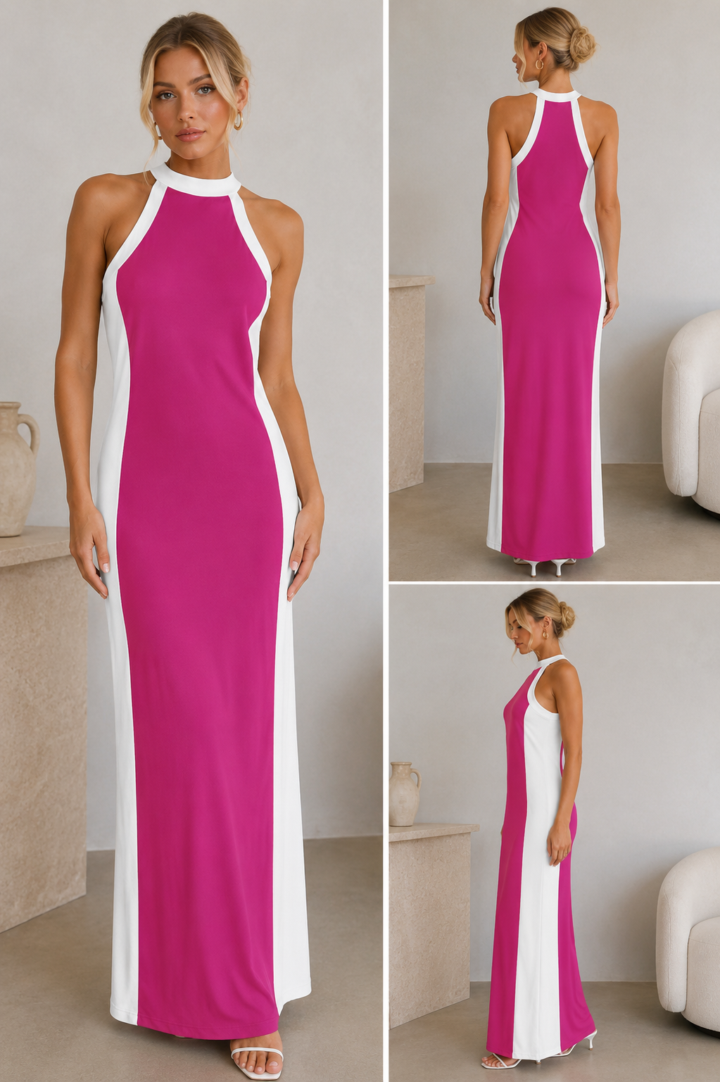 Robe Longue Bicolore Rose & Blanche – Élégance Italienne