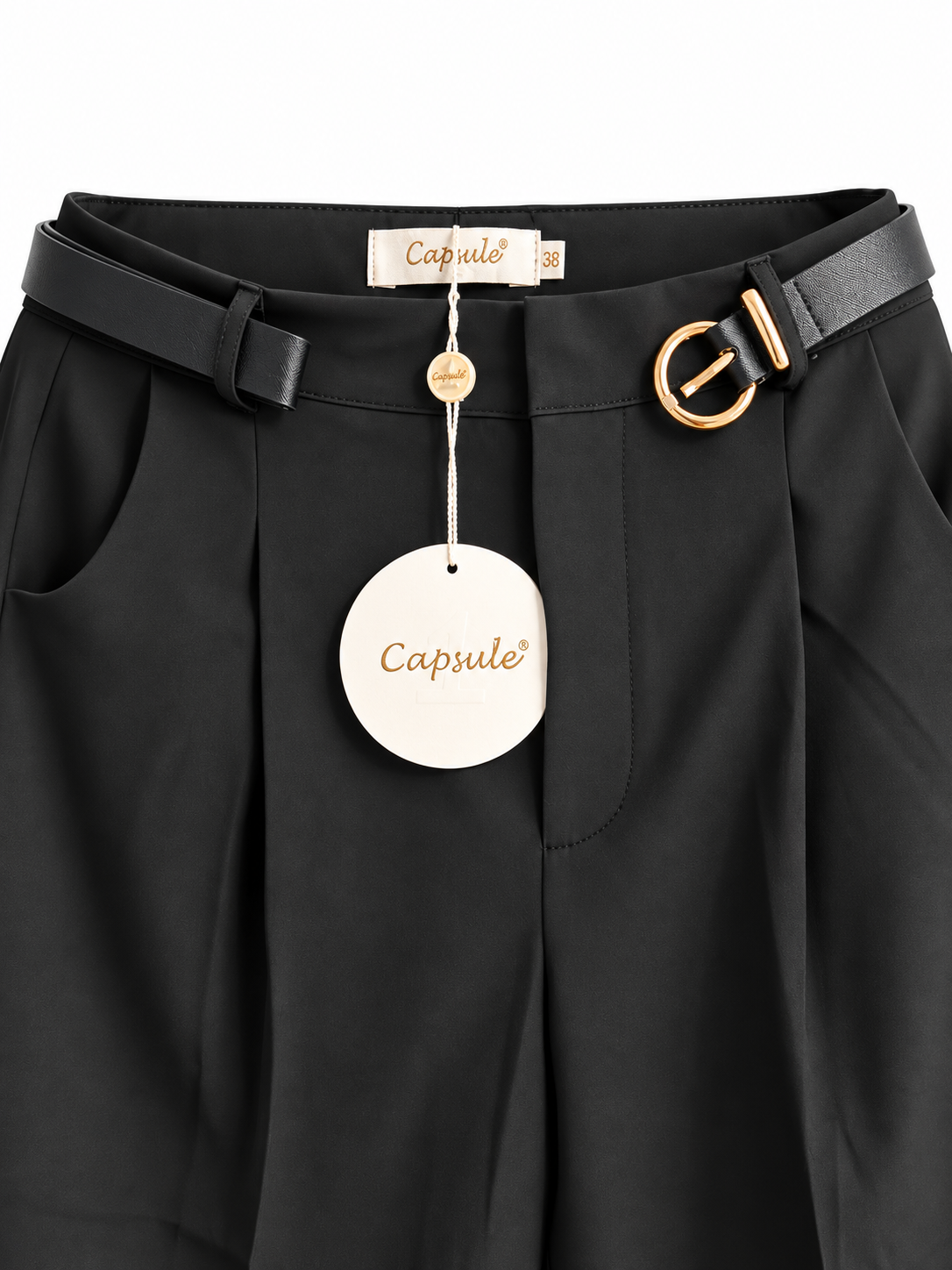Pantalon tailleur noir chic avec ceinture