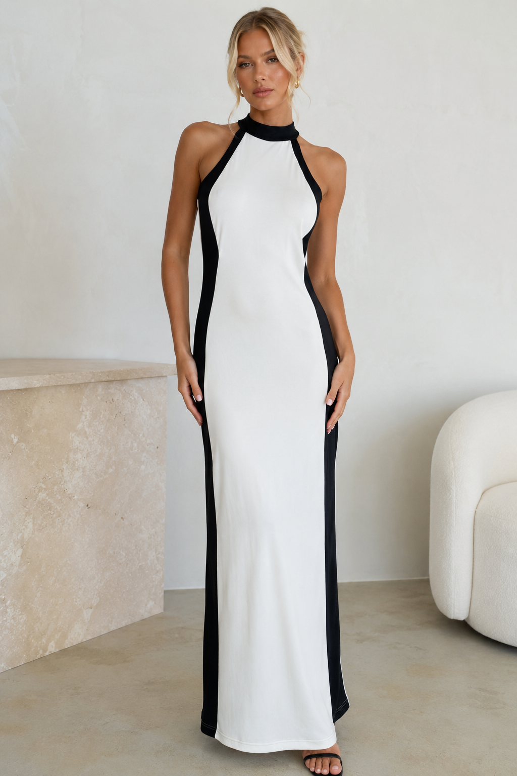 Robe longue bicolore noir & blanc – Made in Italy