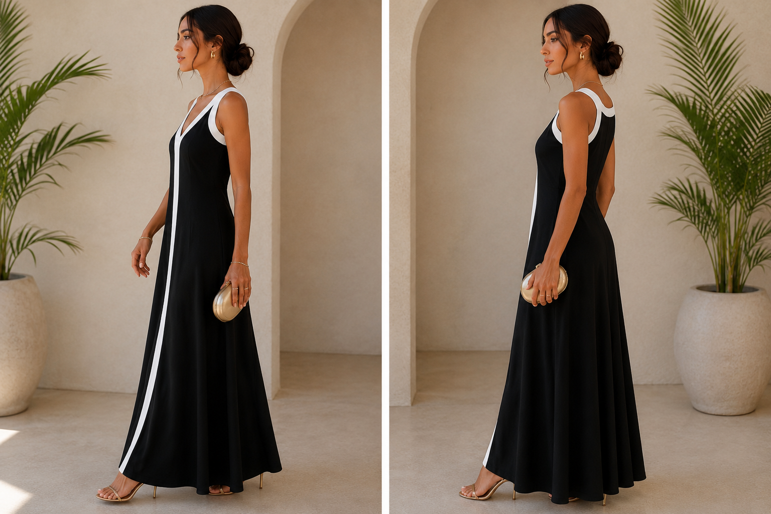 Langes Trägerkleid mit Schlitz – Schwarz