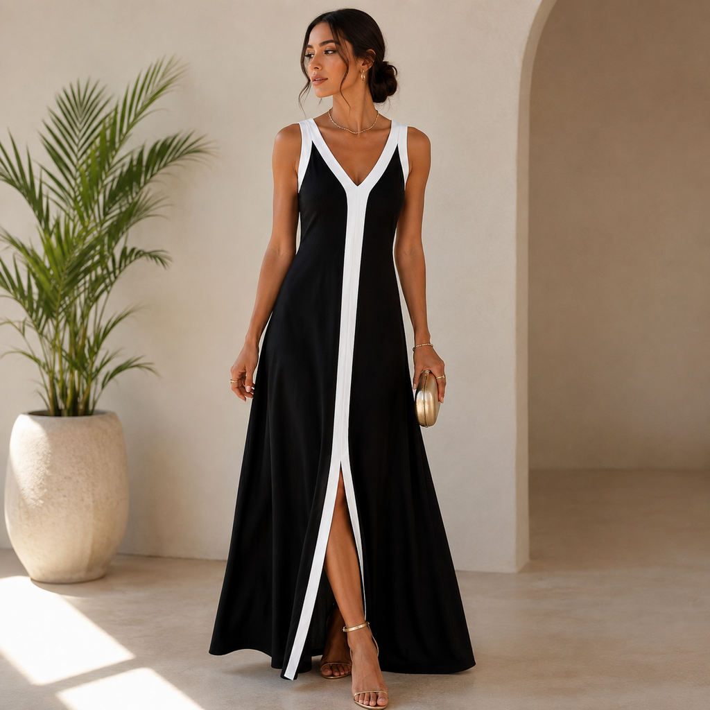 Robe débardeur longue avec fente - Noir