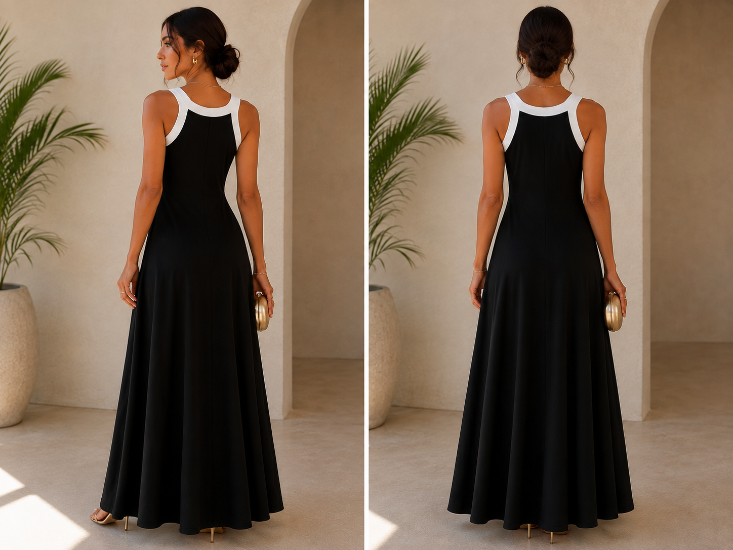 Langes Trägerkleid mit Schlitz – Schwarz