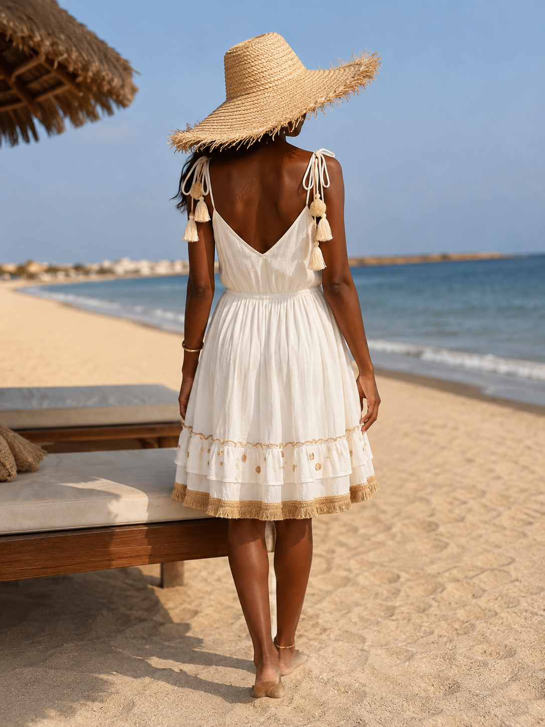 Élégante, lumineuse et résolument estivale, la Robe Riviera séduit par son style bohème chic et ses magnifiques détails inspirés de l’univers marin.