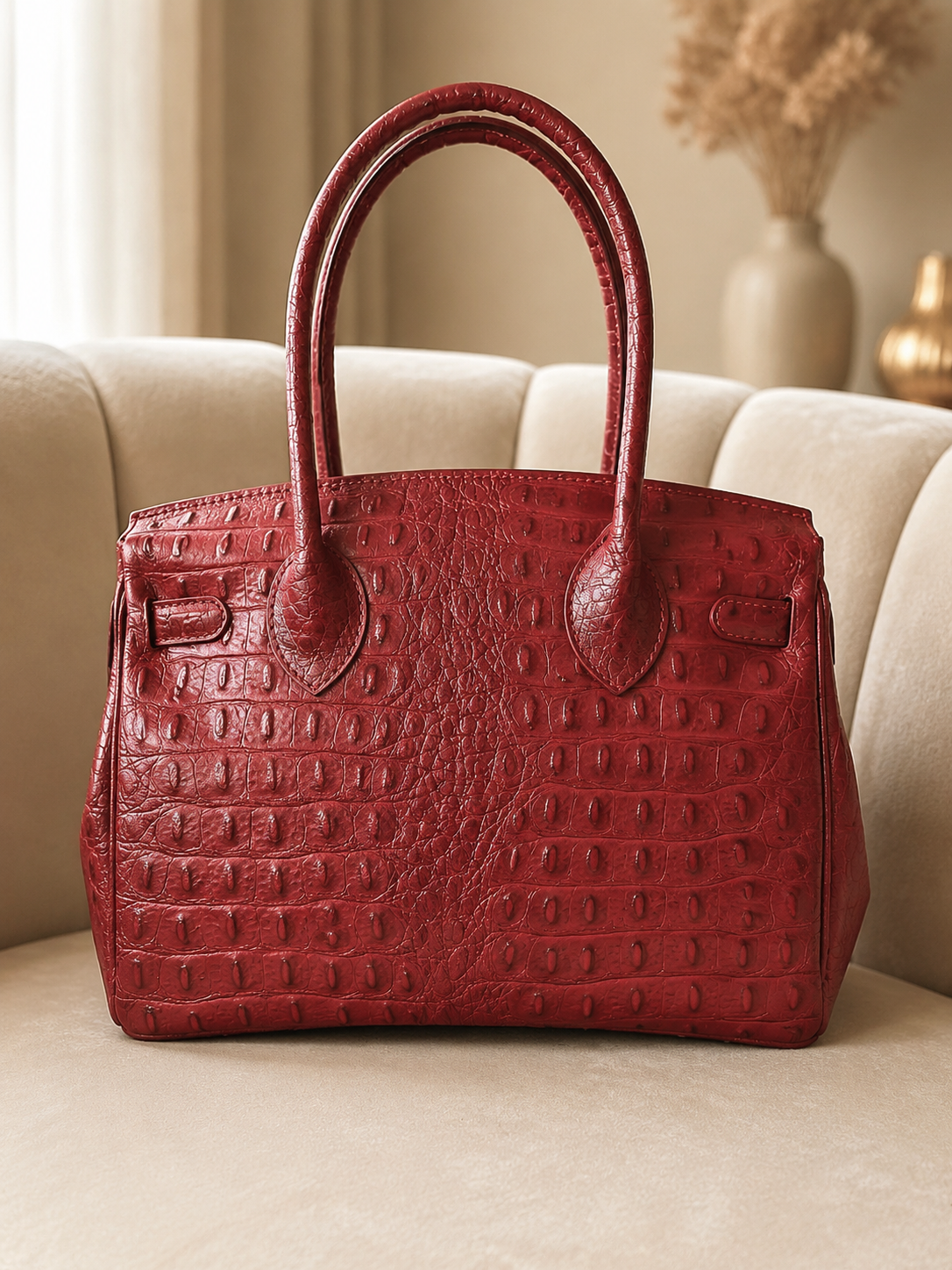 Sac à main rouge effet crocodile avec cadenas doré – Élégance italienne