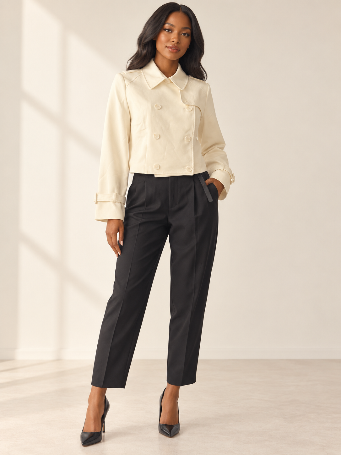 Pantalon tailleur noir chic avec ceinture