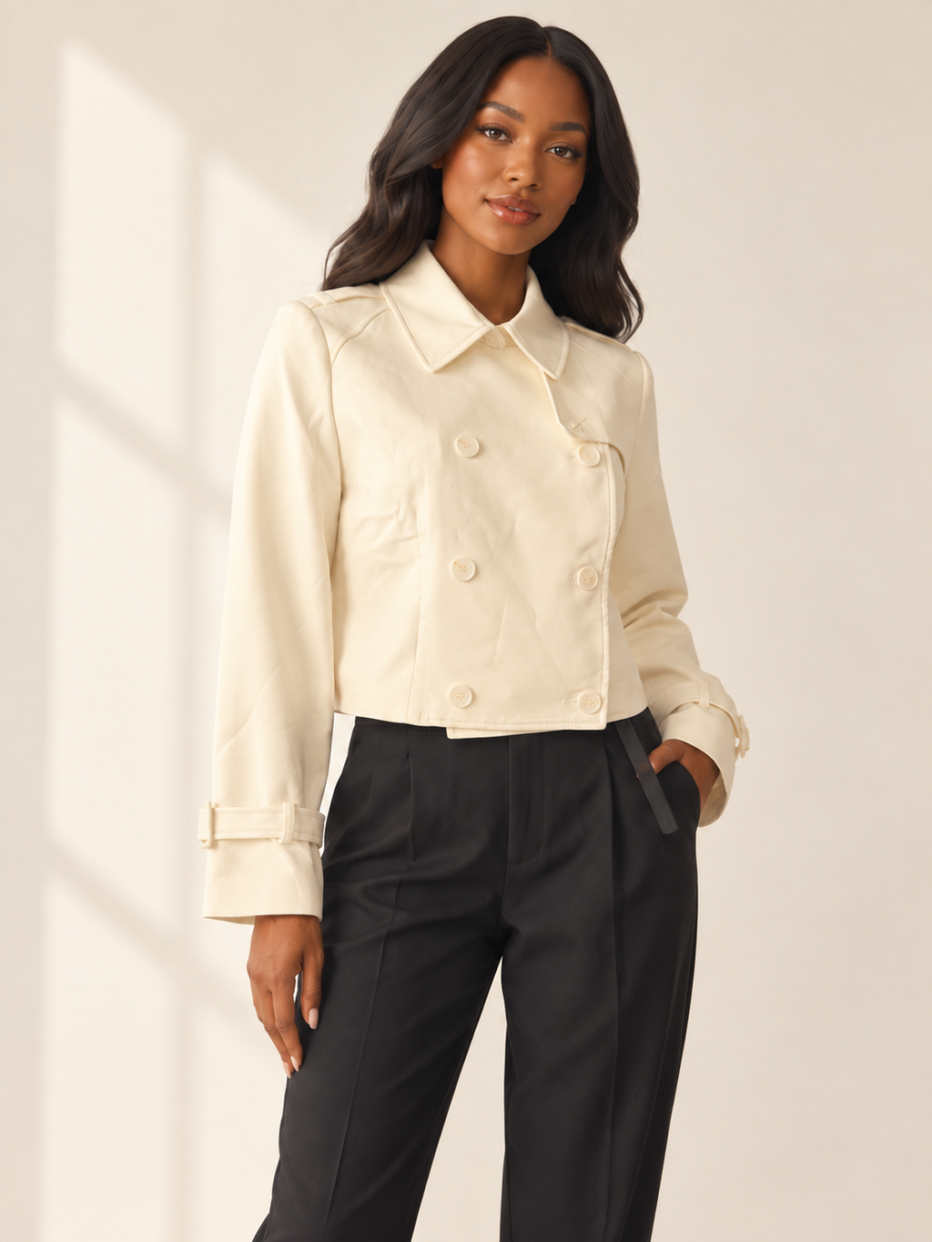 Veste courte ivoire Élégance à double boutonnage