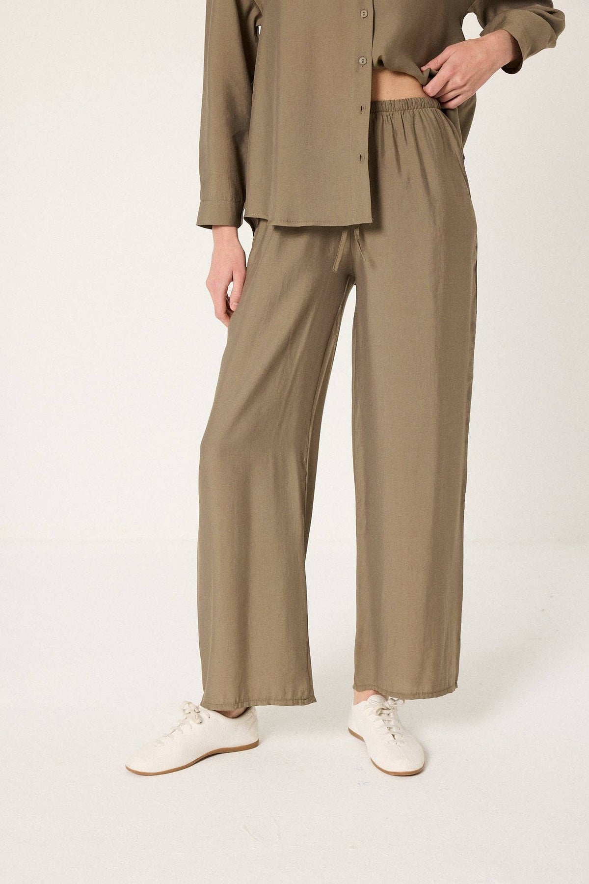 Ensemble coordonné en coton-modèle coupe décontractée – chemise et pantalon à jambes larges