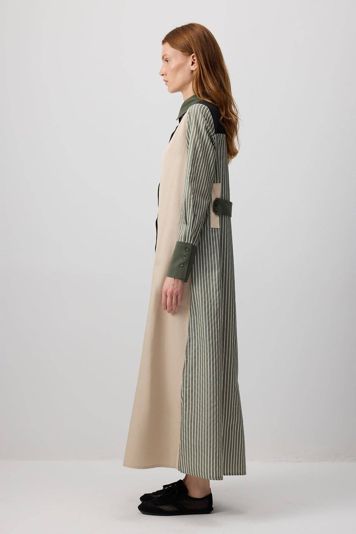 Robe-chemise maxi rayée bicolore – mélange de coton à blocs de couleur