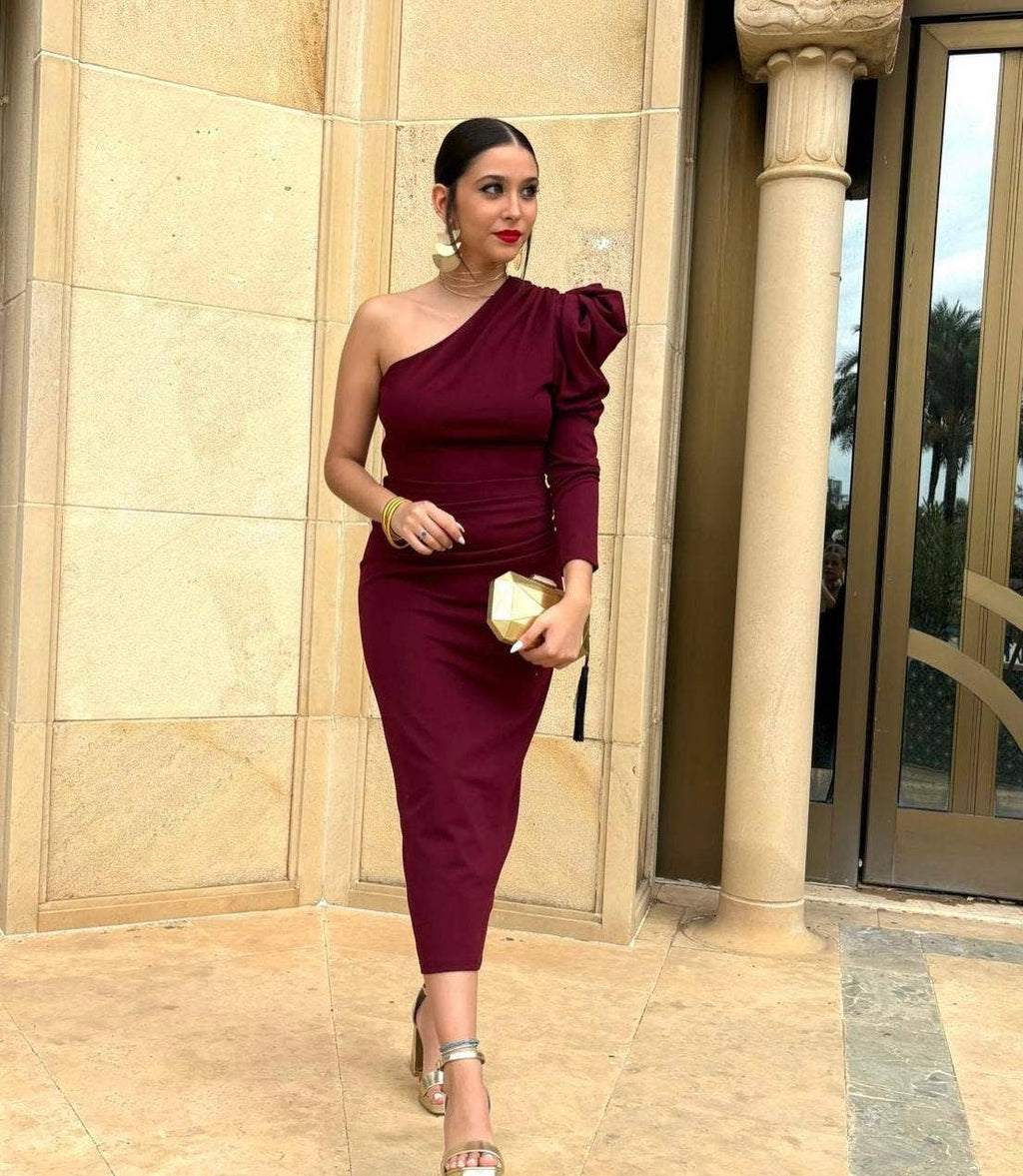 6849  robe longue avec une manche taille unique: Rouille / Taille unique