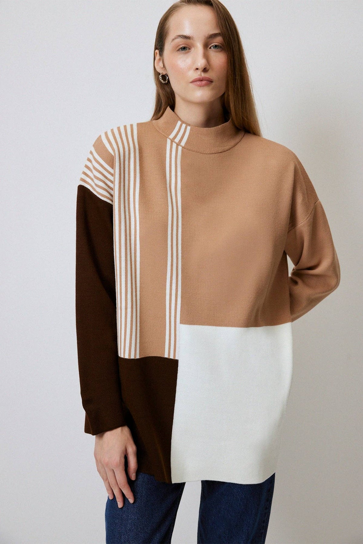 TUNIQUE EN TRICOT AVEC BANDE D'ENCOLURE: Marron / L