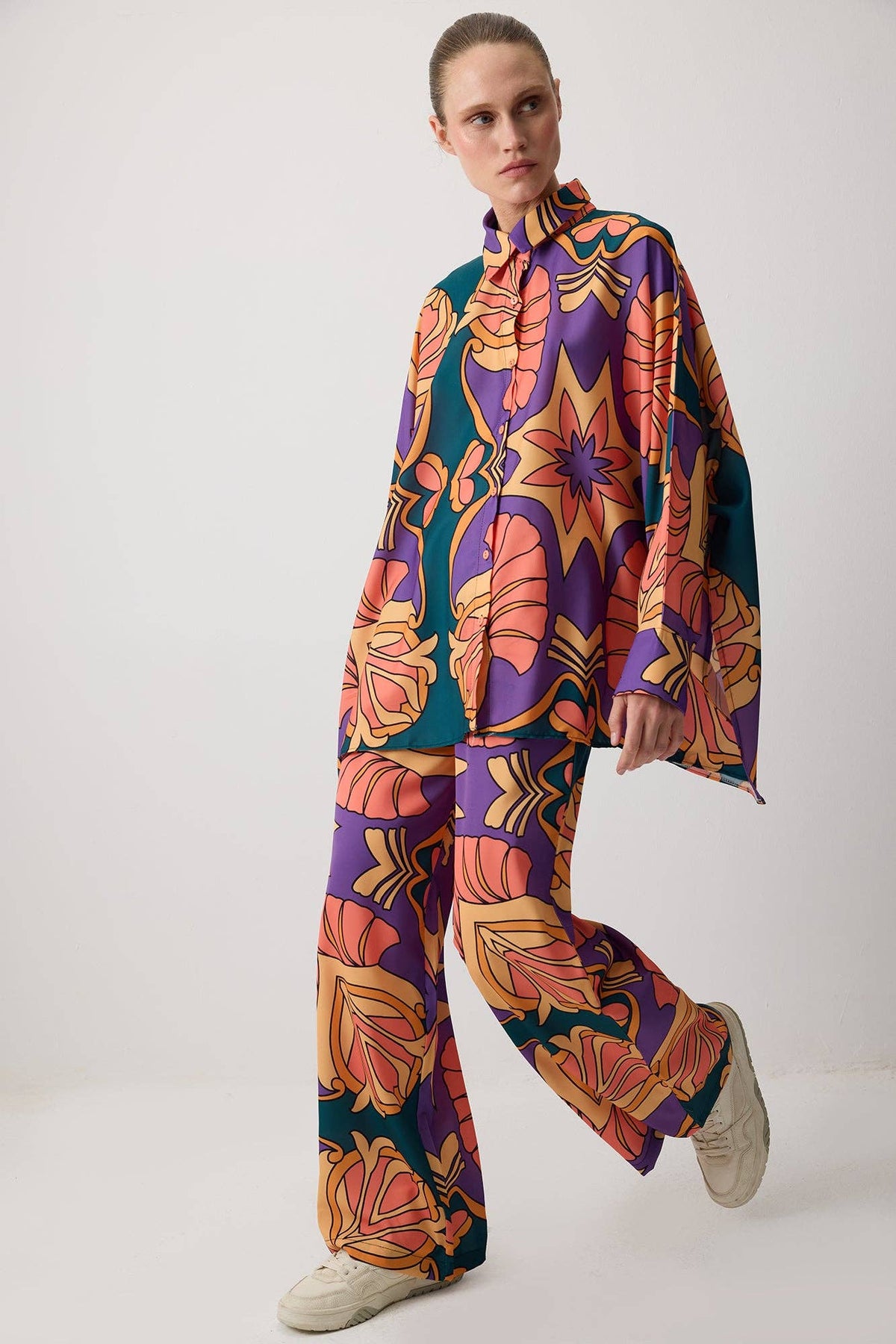 ENSEMBLE CHEMISE ET PANTALON À MOTIFS: Orange
